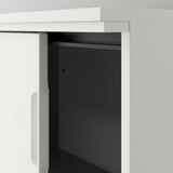 White GALANT cabinet with open sliding door, displaying sturdy build quality.