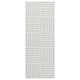 Option: The GATUSEKTION mat is a grey and white striped, rectangular, machine-washable kitchen rug with a checkered pattern.