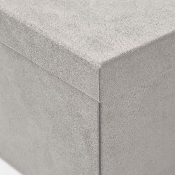 GJÄTTA Storage box with lid, velvet light grey, 18x25x15 cm