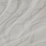 Sheer grey curtains with subtle wave pattern, soft fabric, allowing light and privacy.