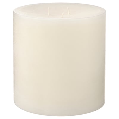 White cylindrical candle, smooth finish, simple design.