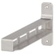 A nickel-plated aluminium shelf support bracket, featuring a sleek, compact design. It has holes for wall mounting and slots for joining shelves.