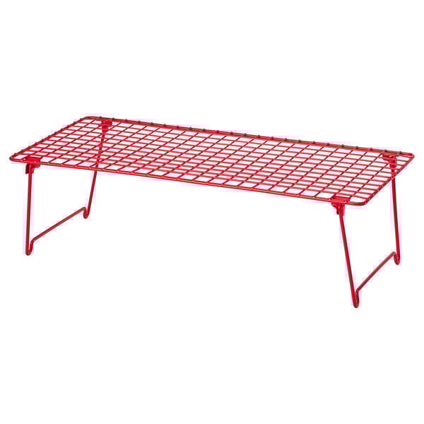 Bright red, foldable metal shoe rack, holding 3 pairs, modern design, easy to store.