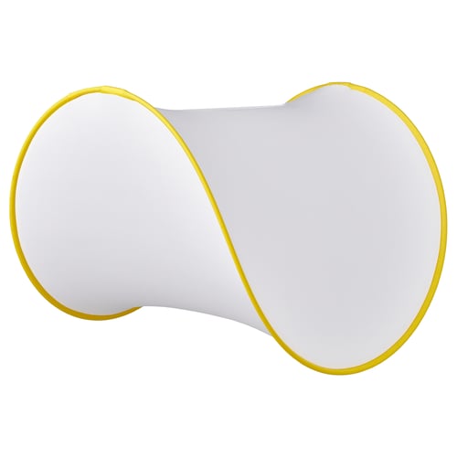 GREJSIMOJS: yellow chair with grey fabric, curved design, recycled materials.