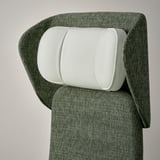 Modern office chair headrest with grey fabric, ergonomic design.