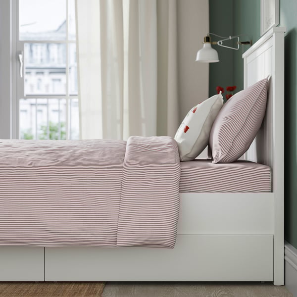 GULLABERG Bed frame with 2 storage boxes, white/Lindbåden, 90x200 cm
