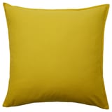 A bright yellow square GURLI pillow. Made of 100% cotton, including recycled material, it has a simple zipper design.