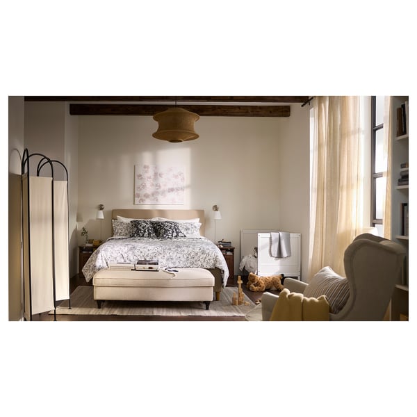 HÄLLEBRÄCKA Sheer curtains, 1 pair, light beige/with heading tape, 145x300 cm