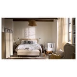 HÄLLEBRÄCKA Sheer curtains, 1 pair, light beige/with heading tape, 145x300 cm