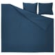 A HAMPFLOCKEL duvet set in dark blue. It includes a comforter and two pillowcases, all made of cotton. The design is simple and elegant.