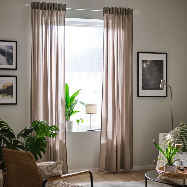 HANNALILL Curtains, 1 pair, light brown, 145x300 cm