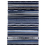 Blue & neutral striped rug, HARSVANS, cotton & wool, geometric, vintage style.