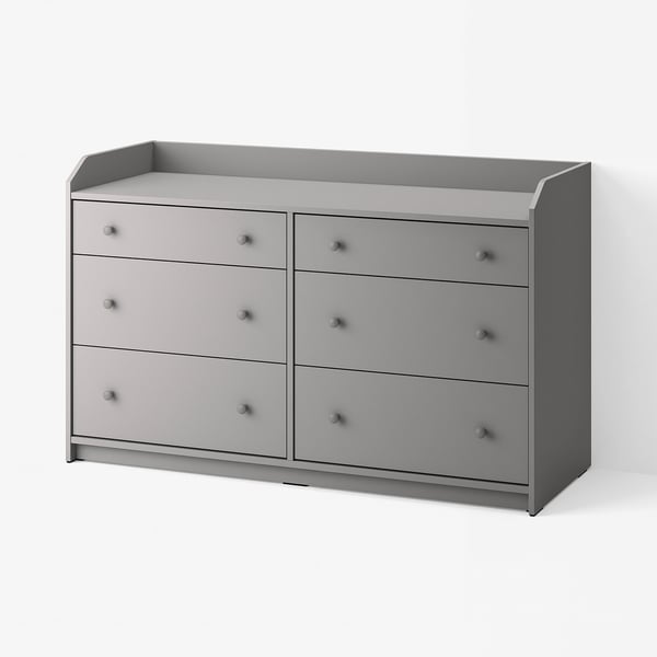HAUGA Chest of 6 drawers, grey, 138x46x84 cm