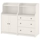 Option: A white HAUGA storage unit with cabinets and drawers, combining open and closed storage in a traditional style.