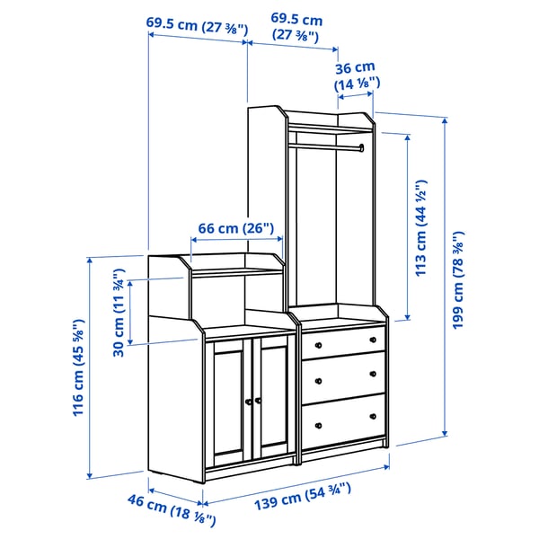 Illustration with measurements for the product: HAUGA.