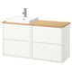 Havbaeck vanity: white, wall-mounted, 2 closed drawers, wooden top, square sink.