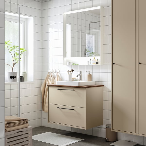 HAVBÄCK wash-stand, white basin, minimalist.