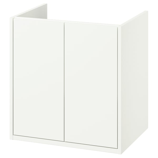 Havbaeck: white, rectangular bathroom cabinet with clean lines and simple design. Two doors, wall-mounted or with legs.