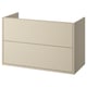 Option: Havbaeck light brown bathroom cabinet, simple design, wall-mount or leg options, two drawers, matt finish.