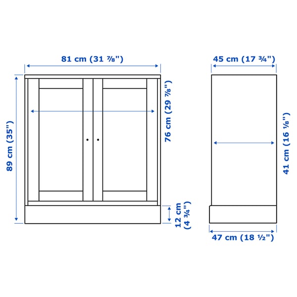 Illustration with measurements for the product: HAVSTA.