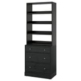 Black HAVSTA shelving unit with three drawers, scandinavian design, solid pine and fiberboard, soft-closing drawers.