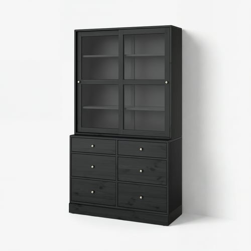 HAVSTA Storage combination w glass-doors, black, 121x47x212 cm