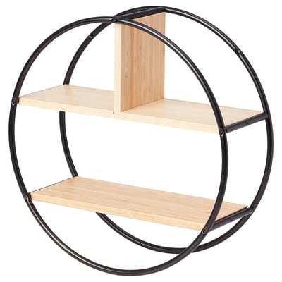 HEDEKAS shelf, black, round, steel & bamboo, minimalist design.