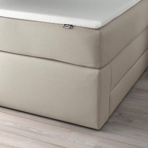 HEMFJÄLLET Divan bed with storage, Valevåg firm/medium firm/Nordberget Odensvi light beige, 160x200 cm