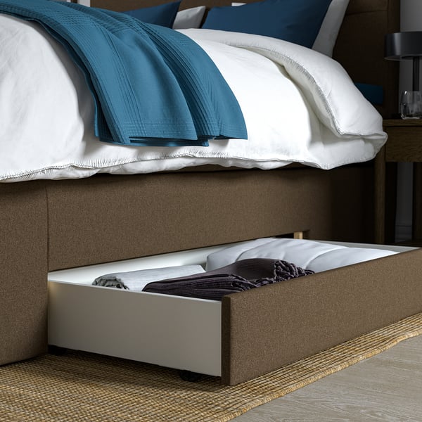 HEMFJÄLLET Divan bed with storage, Vesteröy firm/medium firm/Näsfjället Tonerud dark grey-brown, 160x200 cm