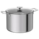 HEMKOMST 10l silver saucepan, stainless steel, round body, glass lid, sturdy handles.