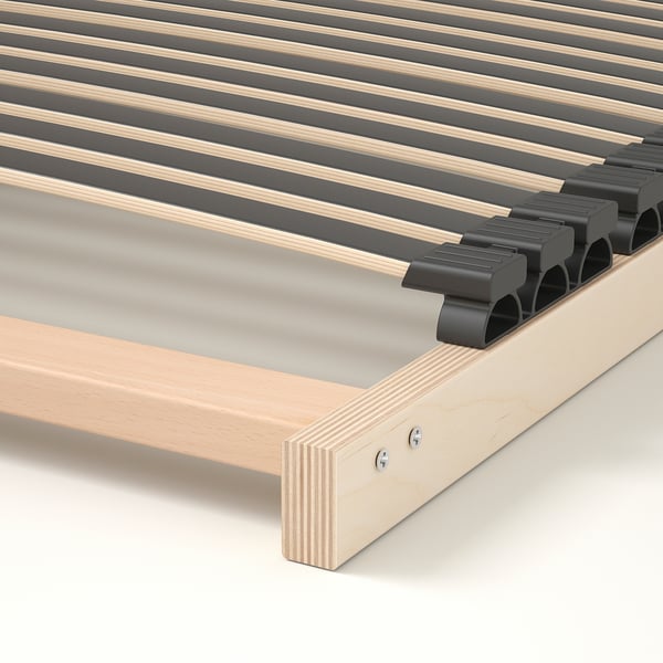 Modern wooden bed base with adjustable slats, supportive and airy design.