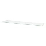 Clear glass table top, simple rectangle shape, smooth surface.
