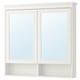 Option: A white HEMNES mirror cabinet with two mirrored doors, suitable for bathroom storage.