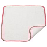 A white rectangular dishcloth with red piping, suitable for cleaning surfaces.