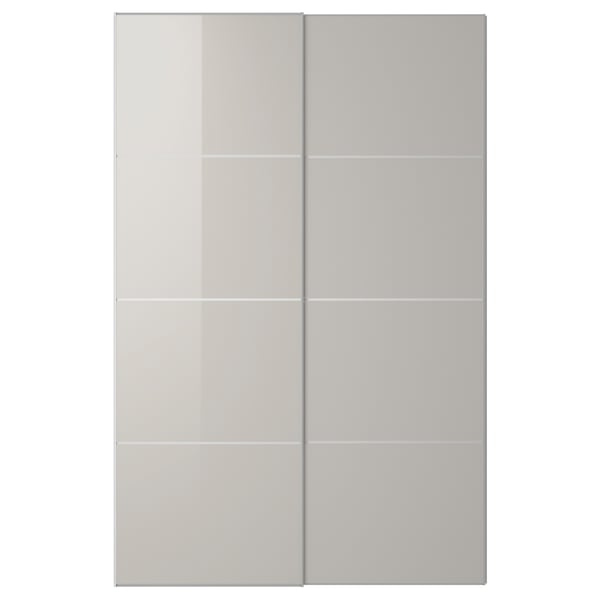 A sleek, modern HOKKSUND sliding door in grey with a glossy finish. It a minimalist design with a fibreglass and aluminium frame.
