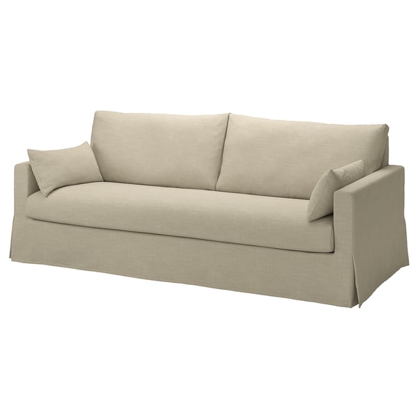 HYLTARP beige sofa, clean-lined & comfy, soft cushions, neutral fabric.