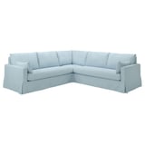 Light blue corner sofa, soft recycled fabric, modern design.