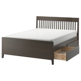 IDANÄS dark brown bed frame with storage & slatted sides.