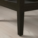 Modern wooden side table, dark finish, quality craftsmanship, storage & display.