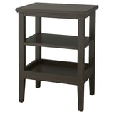 Dark wood IDANÄS side table with two shelves, rectangular shape, elegant and functional design.