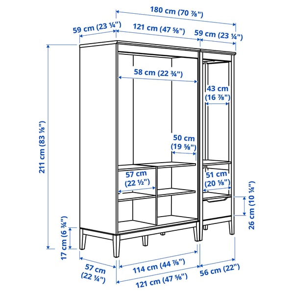 Illustration with measurements for the product: IDANÄS.