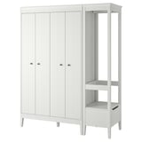 A white IDANÄS wardrobe with bifolding doors and adjustable shelves for organized storage.