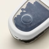 Clear food container with round, locking lid.