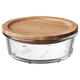 Option: Round IKEA 365+ glass container with natural bamboo lid for food storage, oven-safe, stylish.