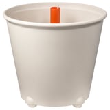 White IKEA PS FEJÖ self-watering planter with orange insert.