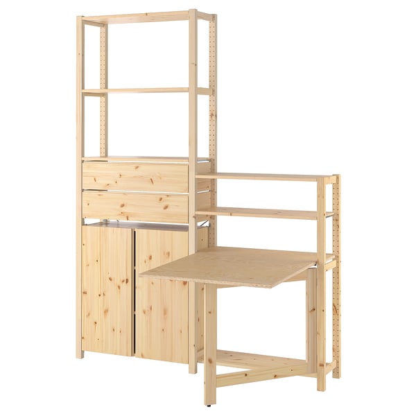IVAR pine storage set, light wood, modular. Shelves, drawers, side unit, cabinet, foldable desk.