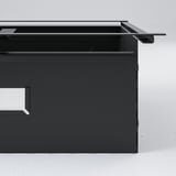 Black IVAR storage unit, made with sleek and durable materials, standing against a plain wall.