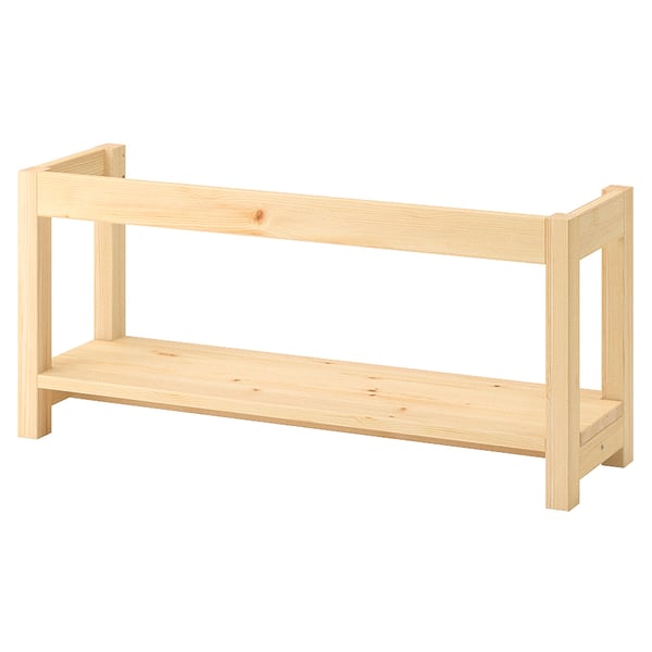 IVAR unpainted wooden shelf unit, rectangular, two-tier design.
