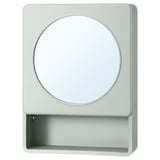 IVÖSJÖN light green bathroom cabinet, round mirror, open shelf, recycling content.