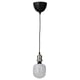 A JÄLLBY pendant lamp with a black cord, nickel-plated socket, and a white textured bulb.
